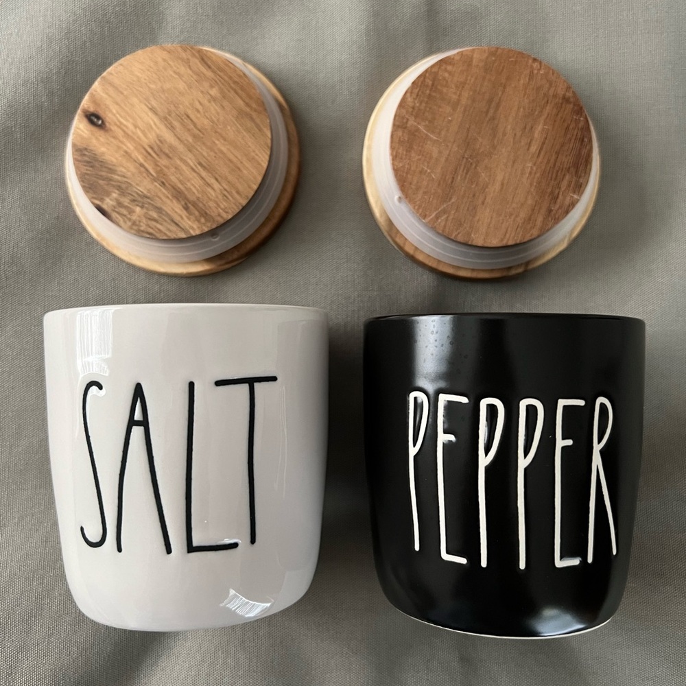 Rae Dunn Black and White Salt and Pepper Jar Keepers - Picture 2 of 5